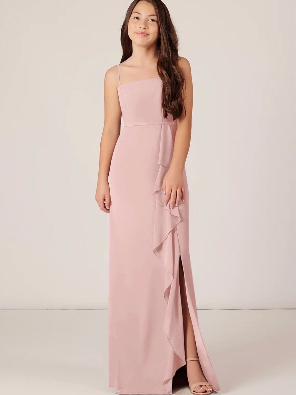 Azazie Blush Maxi Dress with Ruffle Accent